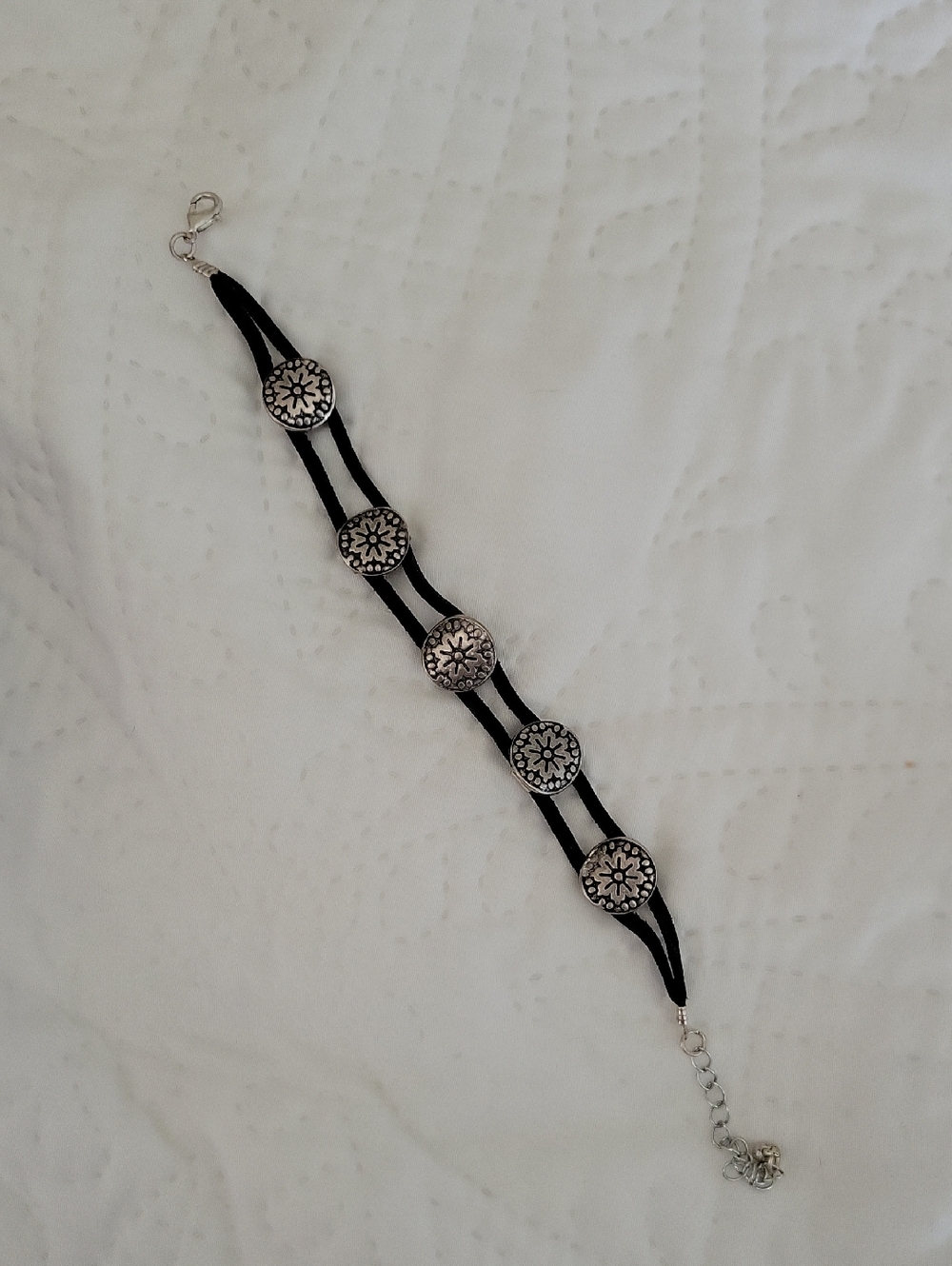 Free People Black Suede Multi-Row Bracelet with Silver Medallions